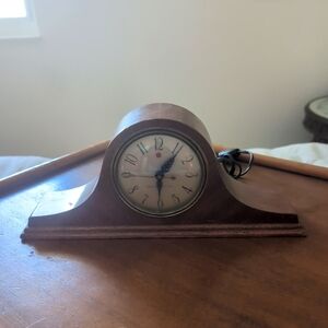 GE Wood Mantel Clock and Westclox Bedside Alarm Clock.